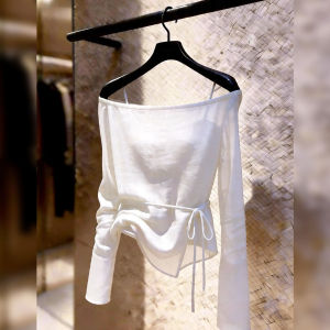 White Binding Long Sleeve Slim Fit Top