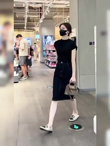 SHUQINGLAI | Half-high Collar Knit T-Shirt Short Sleeve Womens Wear
