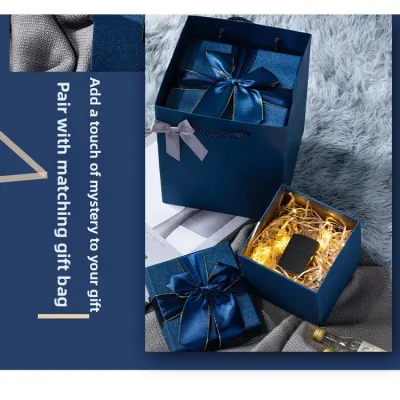 Elegant Blue Bow Gift Box Square