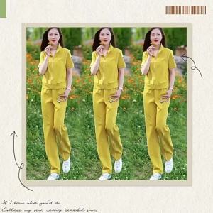HUAXUNRAN | Bộ Áo Cardigan Tay Ngắn Thời Trang và Quần Dài Phẳng cho Phụ Nữ Trông Trẻ