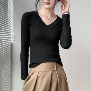 GEBEISHANG | Slim Fit V-Neck Corset Long Sleeve T-Shirt