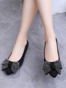 Low Heel Single Shoes Womens Butterfly Knot Old Beijing Cloth Shoes Fashionable Anti-Slip Work Shoes Spring Summer Mom Shoes