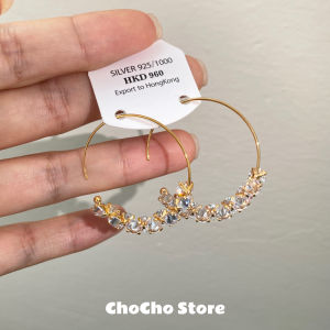 Chocho Luxury Large Circle Diamond Stud Earrings Elegant Fashionable round Square Face All-Match Ear Jewelry Accessories