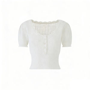 White V-Neck Hollow Short Sleeve Fitted Knitwear