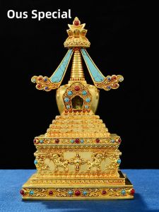 OSITE | Gilted Bodhi Pagoda with Colorful Beads Embedded Decorative Pagoda Ornament