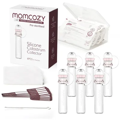 Momcozy sữa non Collector tái sử dụng vú Đồ hút sữa với trường hợp lưu trữ và bông lau di động sữa non container không chứa BPA đa sử dụng Collector 5ml-2pcs & 6pcs