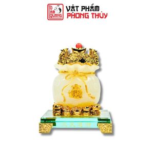 Túi đựng tiền trắng mệnh kimthủy phong thủy cao cấp đế thủy tinh để bàn thần tài tài lộc may mắn - TÔ TÂM QUANG