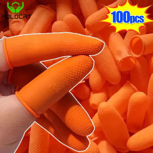 Polocat 5-100PCS Latex Finger Cots Orange Thumb Caps Anti-static Industry Rubber Fingertips Protector Gloves Non-slip Finger Gloves