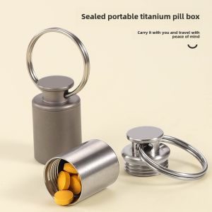 Portable Mini Pure Titanium Medicine Box Waterproof Heart Savers Keychain Titanium Alloy Storage Container Travel Essential