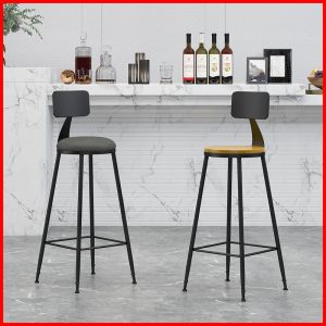 yishujia office | Modern Luxury Simple Wooden High Bar Stool with Backrest