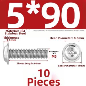 TIANZHUOJINSHU | 304 Stainless Steel Cross Recessed Round Head With Washer Machine Screws