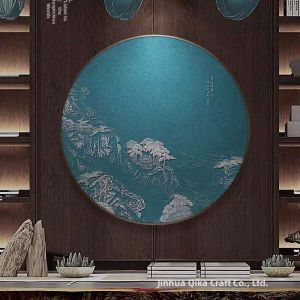 New Chinese Style Relief Landscape Circular Lighted Decorative Painting