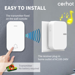 Cerhot No Battery Self Powered Wireless Doorbell US/UK/EU Plug 38 Song Outdoor Waterproof Remote button Kinetic Door Bell Set
