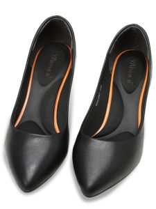 รองเท้าส้นสูงหนังนิ่มสวมใส่สบายสำหรับฤดูใบไม้ผลิและฤดูร้อน รองเท้าทำงานแบบสวม รองเท้าทำงานสำหรับผู้หญิง สีดำ รองเท้าทำงานแบบสวมส้นสูง