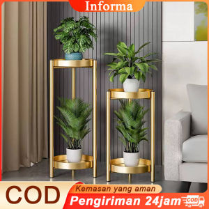 Informa tempat pot bunga tempat bunga Rak Bunga Pot Sofa Meja Samping Logam Berdiri Rak Tanaman 2 Tingkat Desain Bulat Hitam Emas - Lazada