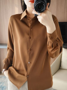 2024 New Womens Long Sleeve Button-up Shirt Simple Elegant Casual Style Slimming Top for Office Work Clothing