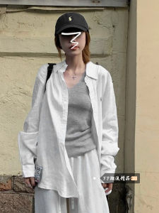 เสื้อเชิ้ตแขนยาวบางกันแดดสำหรับผู้หญิง ฤดูหนาว 2025 ใหม่ หลวมๆ ลำลอง เสื้อคลุมกันหนาว ปกโปโล ปกโปโล ปกโปโล