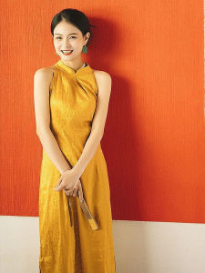 Bridal Wedding Halter off-Shoulder Sleeveless Chinese Style Cheongsam
