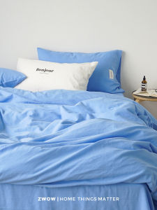 Zwow Luxury Nordic Style Cotton Bedding Set German Blue Wabi-Sabi 100% Pure Cotton Quilt Cover Sheet Pillowcases Duvet Cover