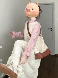 Korean Style Womens Shirt Set Dress High Waist A-Line Skirt Long Sleeve round Neck Three-Piece Set Sweet Style Summer Dress