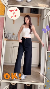 Acasey กางเกงยีนส์ผู้หญิง ขายาว ขากระบอกใหญ่ PN ปลายขากว้าง ไซส์ S - 40