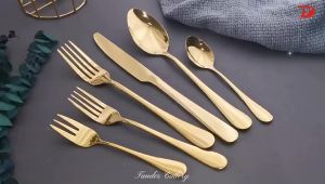Bosca Living - Sendok Garpu Pisau Makan Gold / Alat Makan Gold Mewah / Set isi 4 Stainless Gold