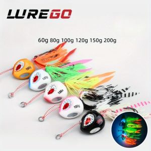 1PC  Slow Jigging Metal Lure 60-200g - Full Water Column Sinking Bait with Hook Rig ，Tail color random