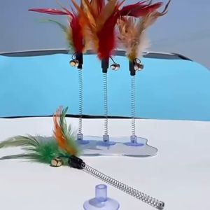 ของเล่นแมว ขนสปริง ขนสปริงขนนก แบบติดพื้นกระเบื้อง ติดกระจก ของเล่นแมว-D14