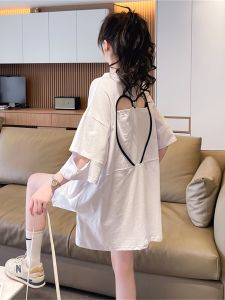 Pure Cotton Hip-Covering T-shirt Junior High School Student Short Sleeve T-shirt Female Summer Middle Long New Best Selling Niche Style Non-Collision Style Tops