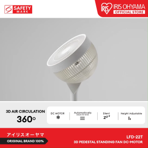 IRIS OHYAMA 3D Pedestal Standing Fan (LFD-22T) DC-motor 54cm-89.5cm up to 18m White