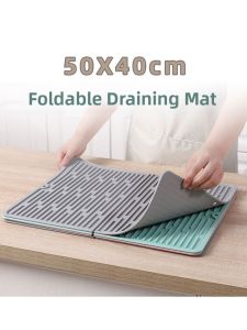 Foldable Thick Heat Resistant Silicone Mat Anti Slip Drainage Pad Kitchen Stove Mat Dining Table Anti Scalding Pad Nordic Style Rectangular Home Use