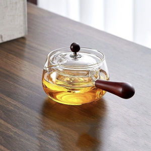Thickened Glass Wooden Handle Tea Pot Large Capacity High Temperature Resistant Rotating Tea Brewing Pot Chinese Style Tea Kettle