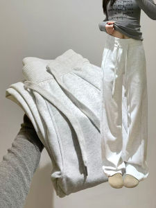 Comfortable Oversized Sporty Womens Sweatpants High Waist Straight Leg Pants Fleece Lined Casual Wide Leg Long Trousers