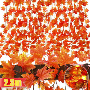 2.3m Artificial Maple Leaves Vine Home Decoration Fake Autumn Maple Foliage String Garland Garden Wedding Christmas Plants