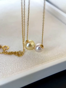Montagne Jewelry 18k Pure Yellow Gold Necklace Golden White Design Fine Jewellery Natural 7-8mm Akoya Pearl Necklace Pendant