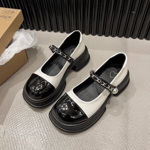 Womens Mary Jane Shoes round Toe Thick Heel Chunky Sole Slip-On Loafers Spring Summer Autumn Seasonal Color Block One Strap