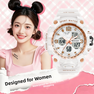 Fashionable Waterproof Womens Watch Student High School Girls Electronic Alarm Clock Shockproof Anti-magnetic Calendar Display