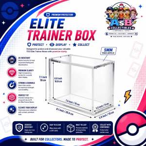 Premium Acrylic Case for Pokémon Booster Box - Strong Magnetic Hold Ultra Durable Protective Film Crystal Visibility Perfect Fit.