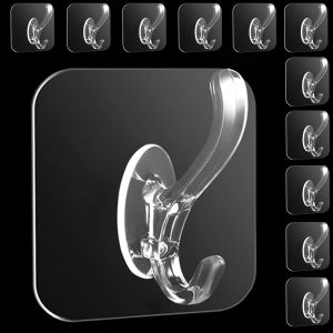 20 Pack Adhesive Hooks for Hanging Heavy Duty Wall Door Hooks Clear Plastic Sticky Hanging Hook for Kitchen Bathroom