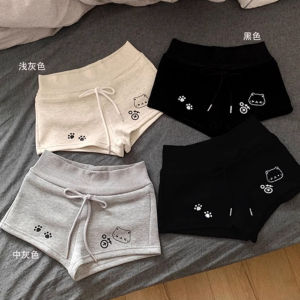 Cute Bear Print Sports Shorts Womens Summer Casual Versatile Hot Pants High Waist Polyester Composite Fiber Casual Pants