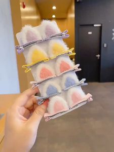 1PCS Winter Girl Childrens Hairpin Plush Cat Ears Bangs Clip Baby Hairpin Hair Accessories