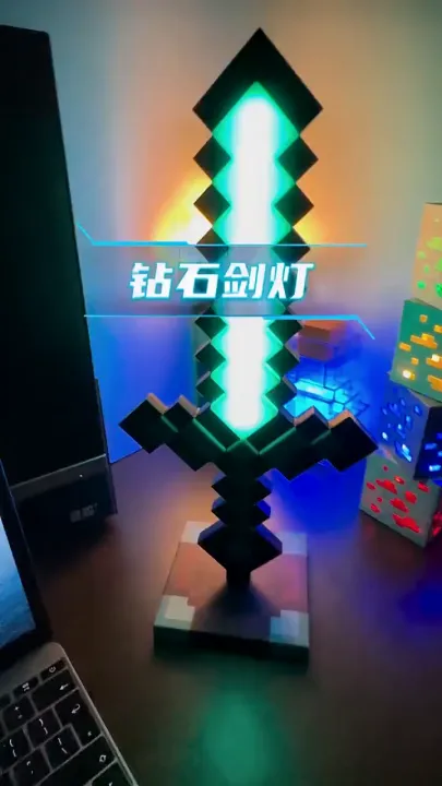 COD🔥Glowing Diamond Sword Toy Mini World Mosaic Crystal Sword Perfect ...