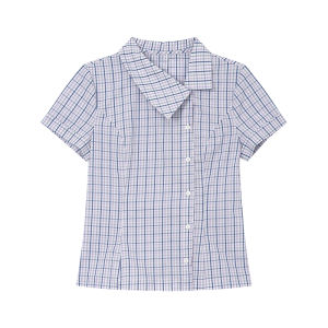 Design Large Collar Slanted Placket Check Shirt Female Slimming