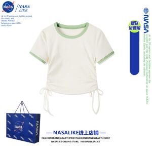 NASA Pure Cotton Short Sleeve T-Shirt Womens Short Shoulder Fit Slimming Top Korean Style round Neck Print Summer New Arrival