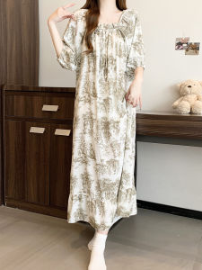 KASIHAN | New Women Silk-feel Cotton Long Sleeping Dress