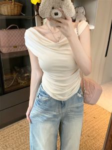 GUZILIAN | French Style Short Sleeveless Top Womens Summer New High Design Sweet And Spicy Girl Outerwear Vest Fashionable Commute Style