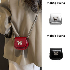 Mini Lipstick Crossbody Bag Womens Fashion Butterfly Chain Single Shoulder Bag Spring Summer New Style Soft PU Leather Handbag