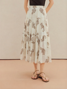 INMAN | Floral Print Elastic Waist A-Line Midi Skirt