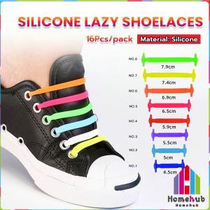 Homehub 16Pcs/pack Silicone Lazy Shoelaces No Tie Shoe Laces Rubber Shoelace