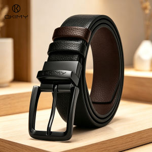 OKIMY Men Belts Double Color Leather Belt Second-layer Cowhide Leather Pin Buckle Belt 120cm Adjustable Length Dress Belts for Men with Classic Buckle Vintage Jeans Belt for Men